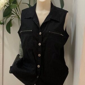 Chico's Black Sleeveless Button Down Shirt